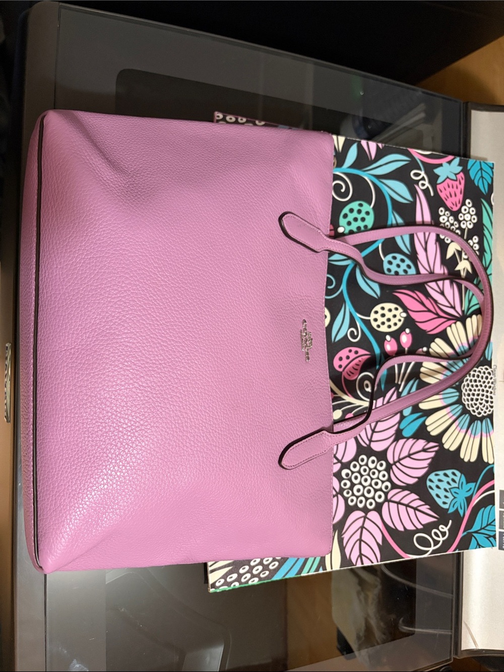 Coach Lilac Pebble Leather Tote with Double Shoulder Straps - Picture 1 of 5